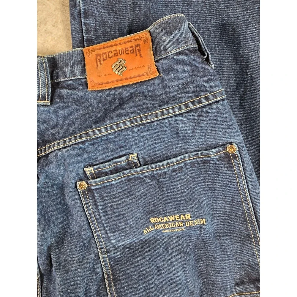 Rocawear Vintage Baggy Y2K Denim Jeans Men's Size 40x32 Logo Wide Leg Grunge